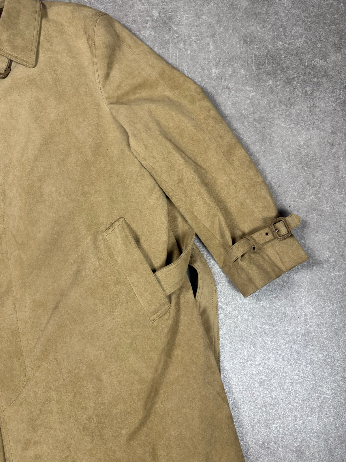 LODENFREY Vintage Herren Ledermantel mit Echtfellfutter Beige
