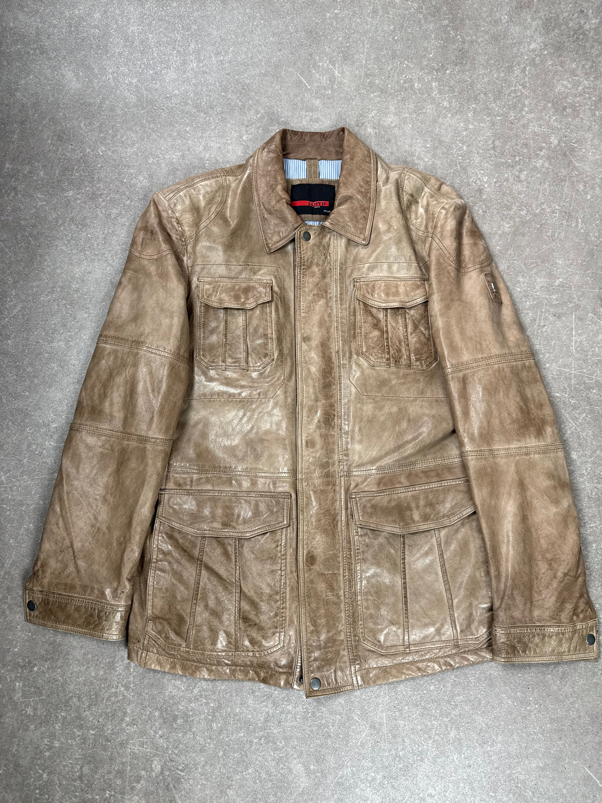 LLOYD Lederjacke Herren Braun Gr. 50 Vintage Field Jacket Echtleder Übergangsjacke