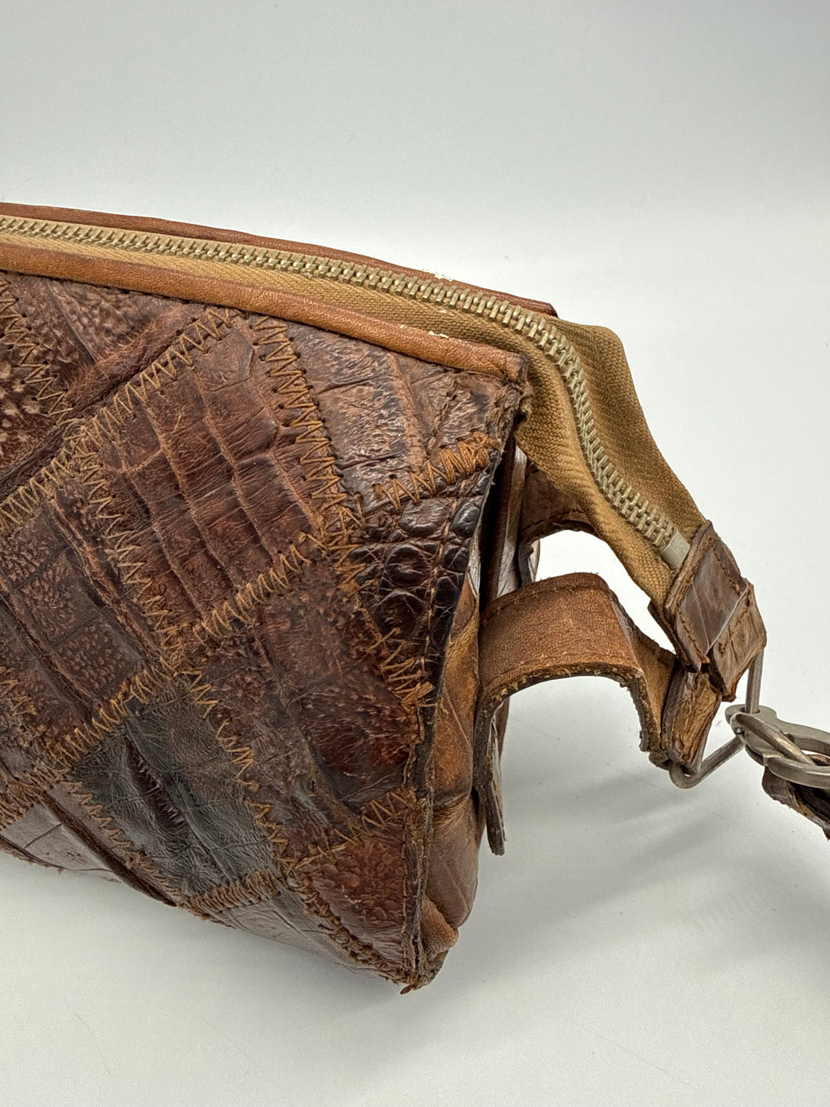 Vintage Reptilleder Patchwork Schultertasche Braun – Handtasche Exotic Leather