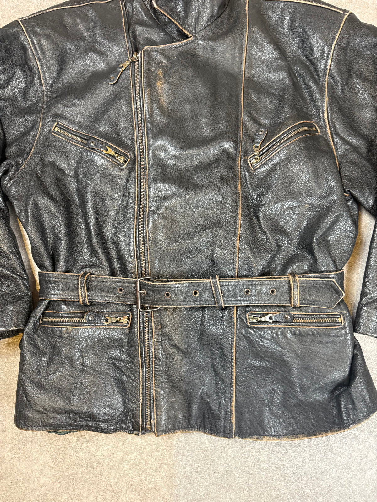 Tomorrow’s Vintage Lederjacke Echtleder Biker Motorrad Schwarz