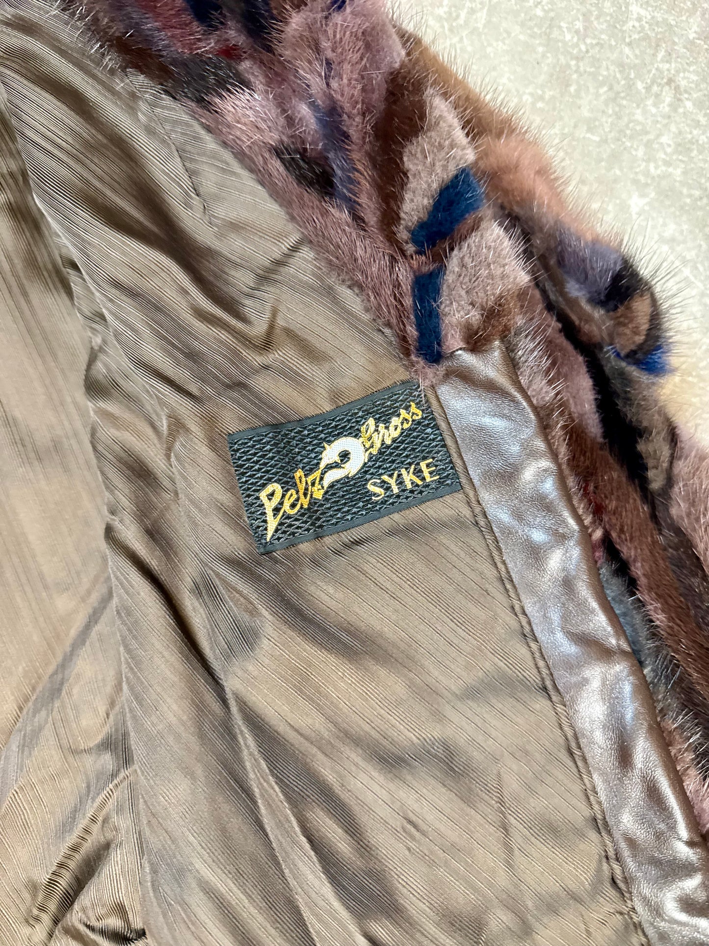 Vintage Nerzjacke Intarsia Patchwork Echtpelz Pelzhaus Syke Braun Bunt Damen XL