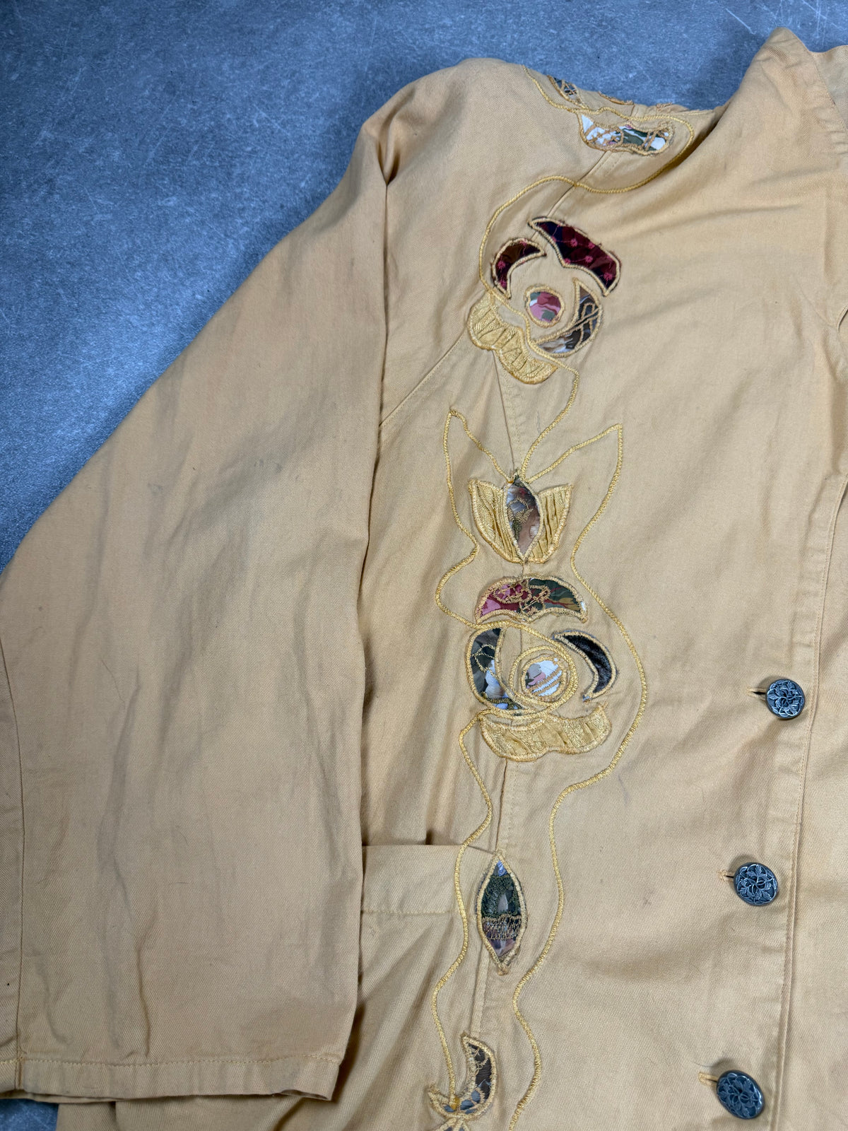 Vintage MARILU Italy Art Jacket Beige Floral Patchwork Embroidery 80s 90s