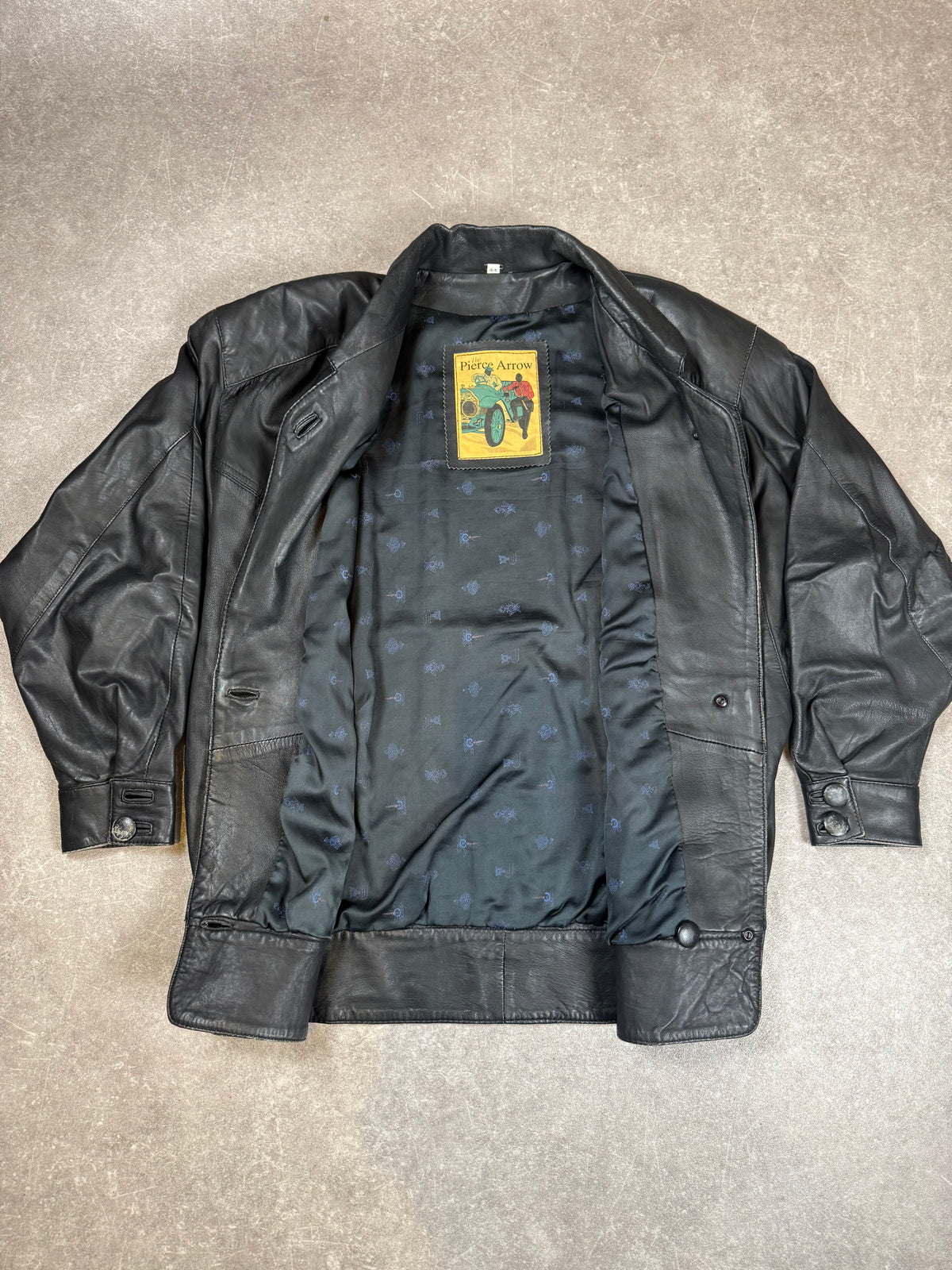 Vintage The Pierre Arrow Lederjacke Schwarz Gr. 44 Oversize 80er 90er
