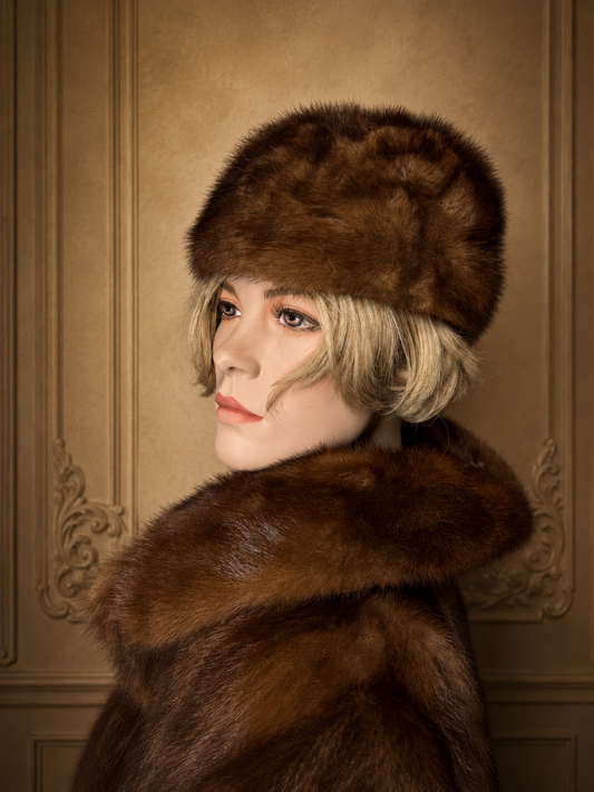 Elegante Vintage Nerzmütze Braun – Echtpelz Wintermütze Damen Klassischer Pelzhut