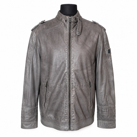 Engbers Lederjacke Herren Gr. 52 Grau Lamm Nappa Biker Übergangsjacke Echtleder