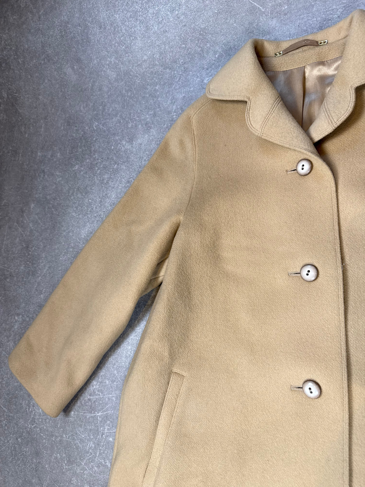 Maris Damen Mantel Beige Camel Wollmantel Lang Vintage Klassisch Gr 42