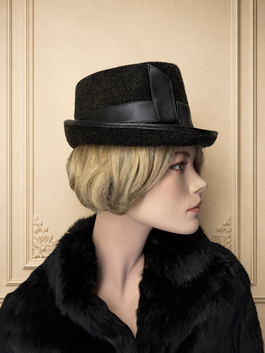 Vintage Damenhut Schwarz mit Lederband – Eleganter Retro Hut