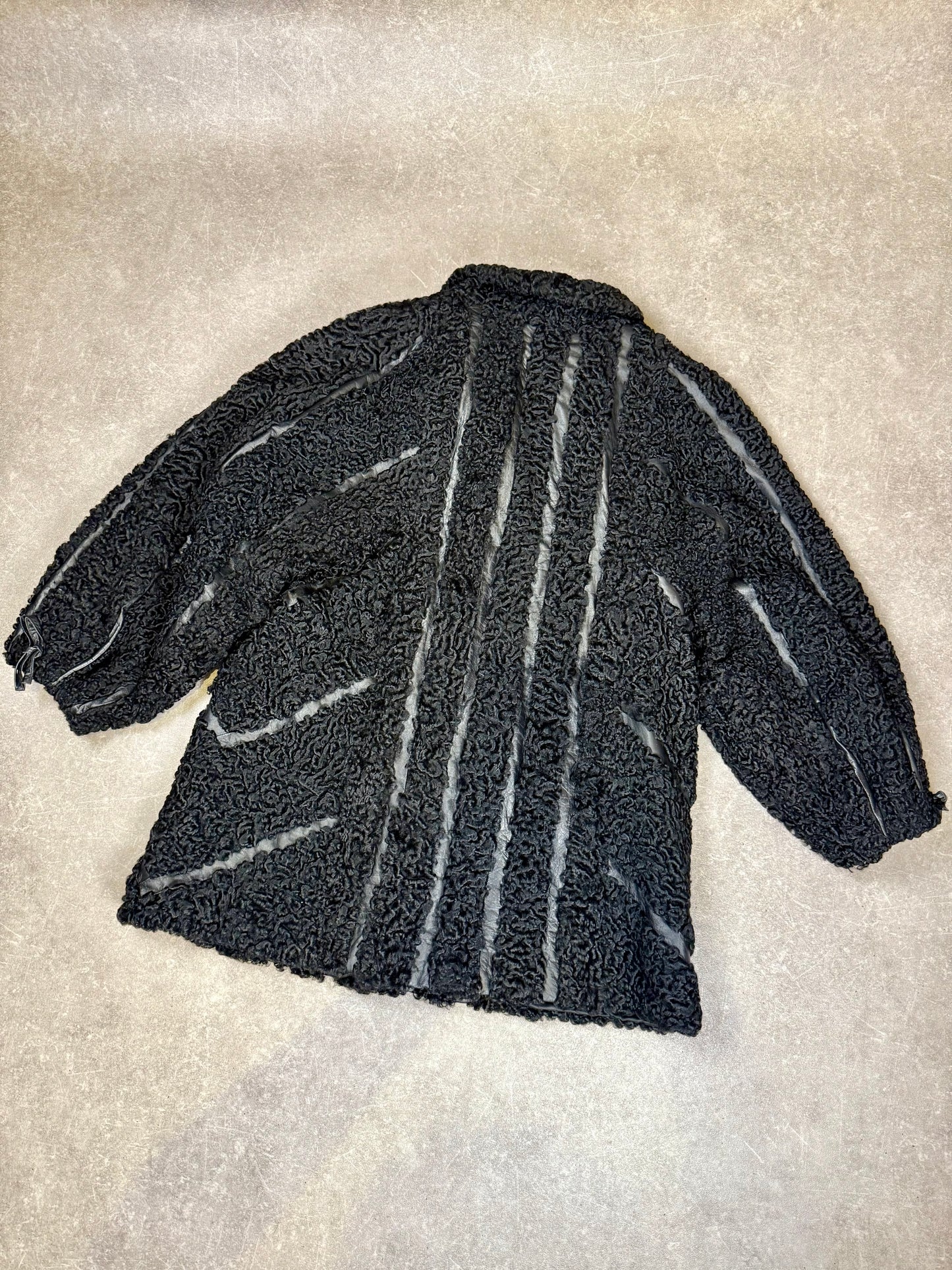 Vintage Persianer Pelzjacke Karakul Lammfell Schwarz Damen Echtpelz Gr. L