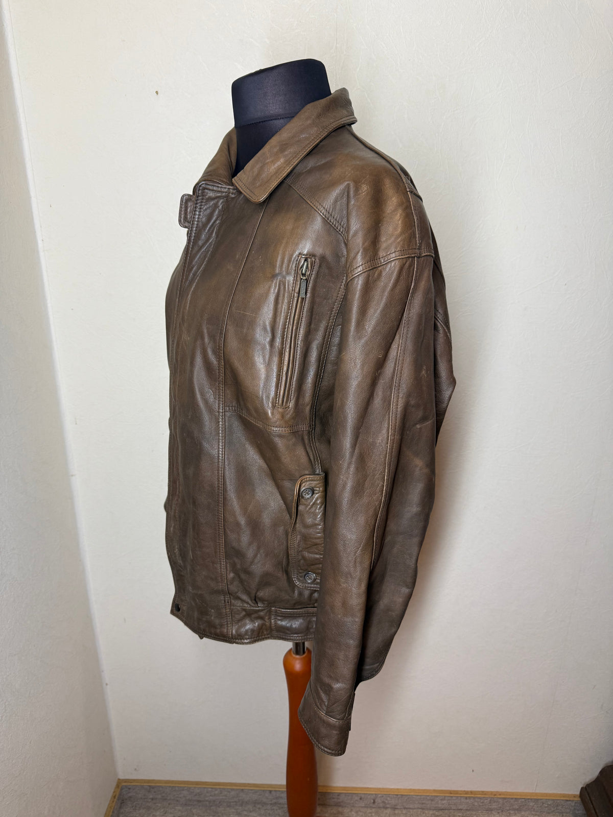 Vintage Lederjacke Herren Braun Echtleder Sportdress Blouson Jacke Gr 54 56 Oversize