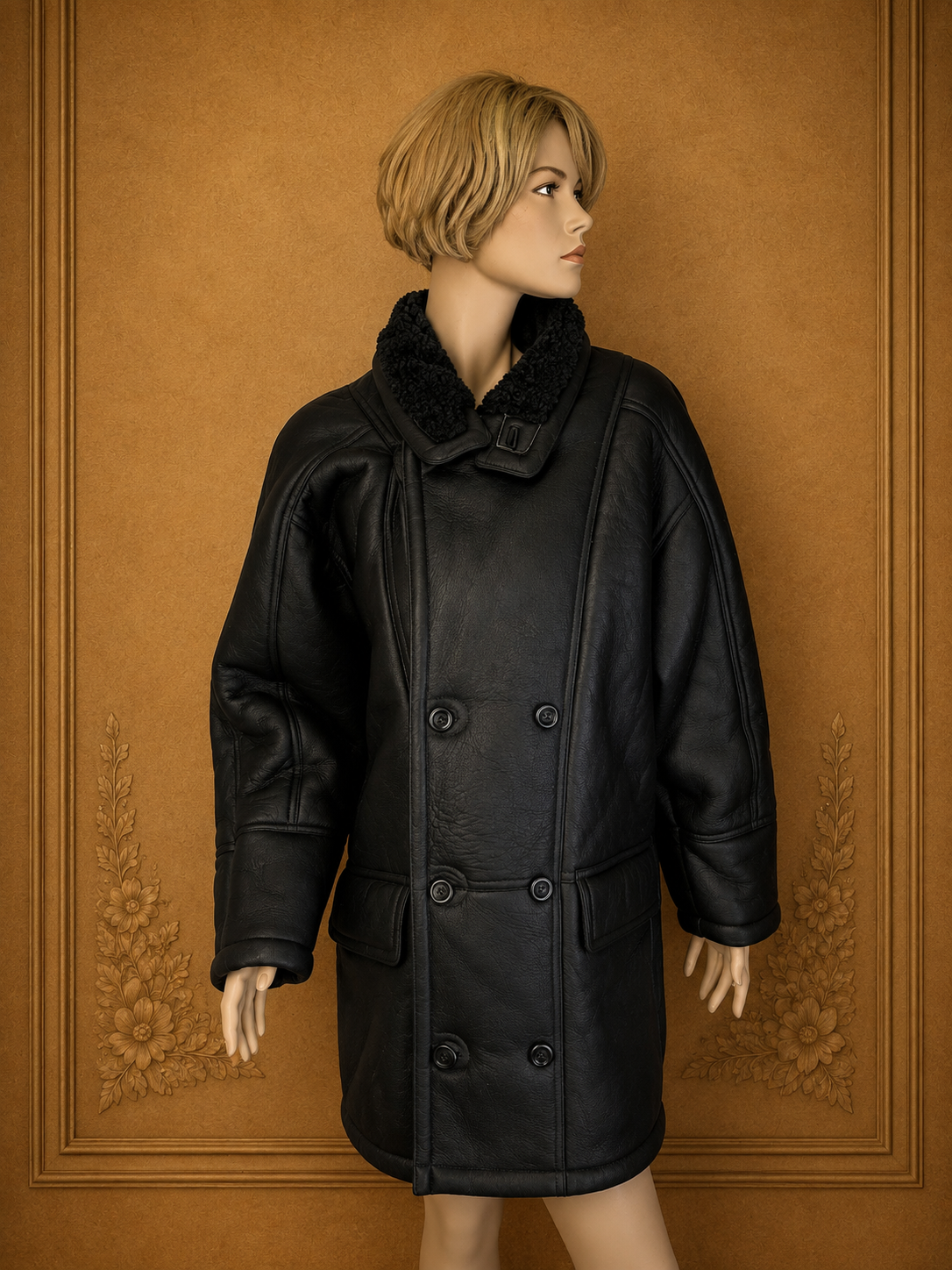 Vintage Herren Lammfellmantel Schwarz – R&A Echtleder Shearling