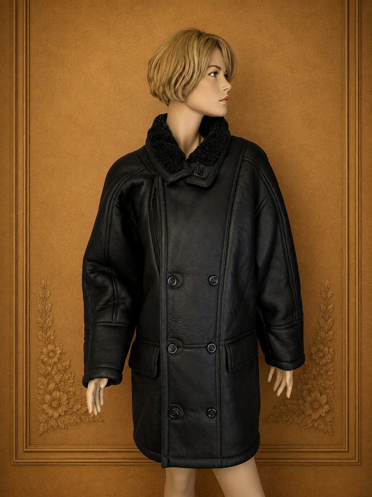 Vintage Herren Lammfellmantel Schwarz – R&A Echtleder Shearling