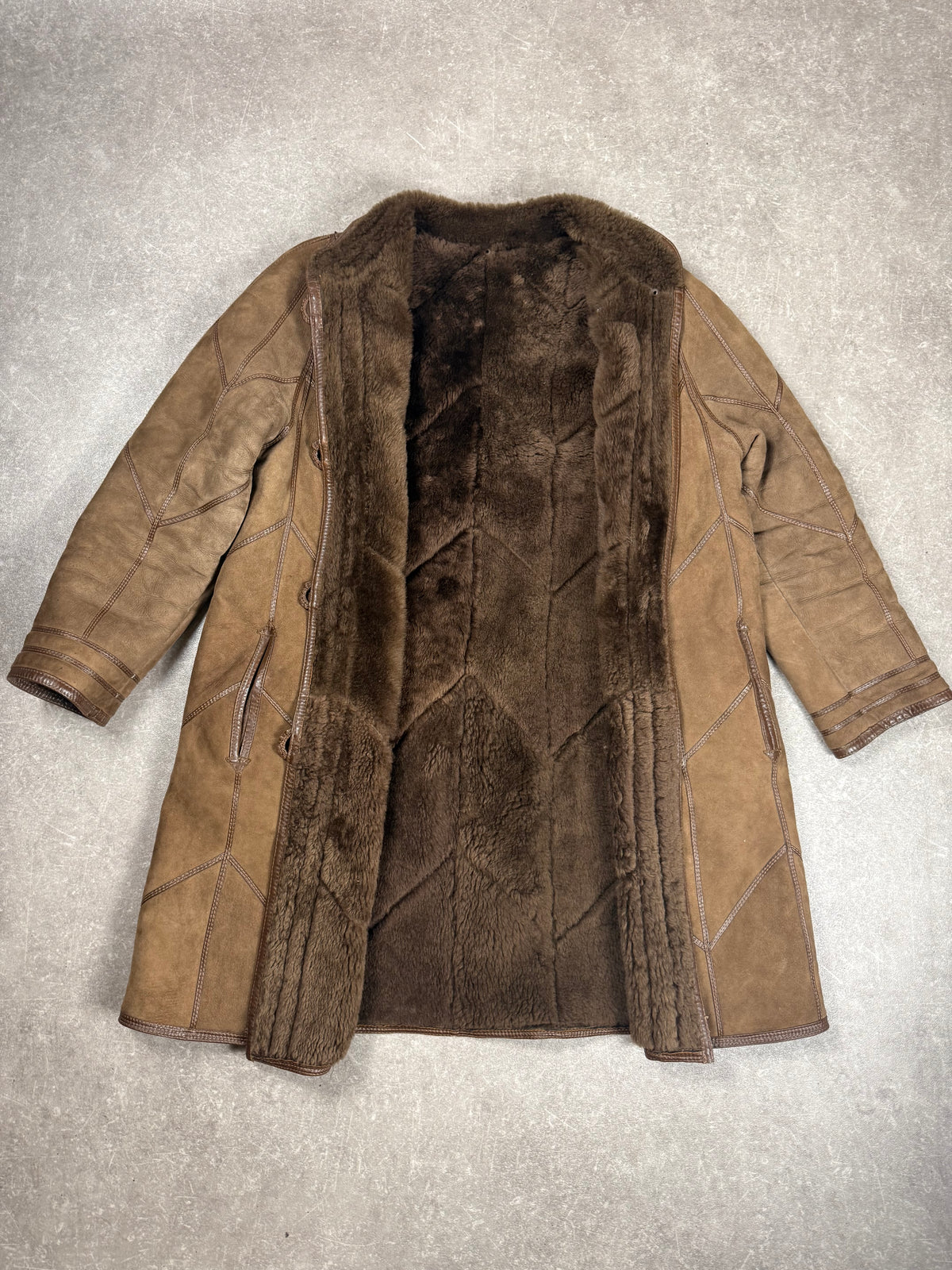 Vintage Damen Lammfellmantel Braun Echtleder Shearling Ledermantel