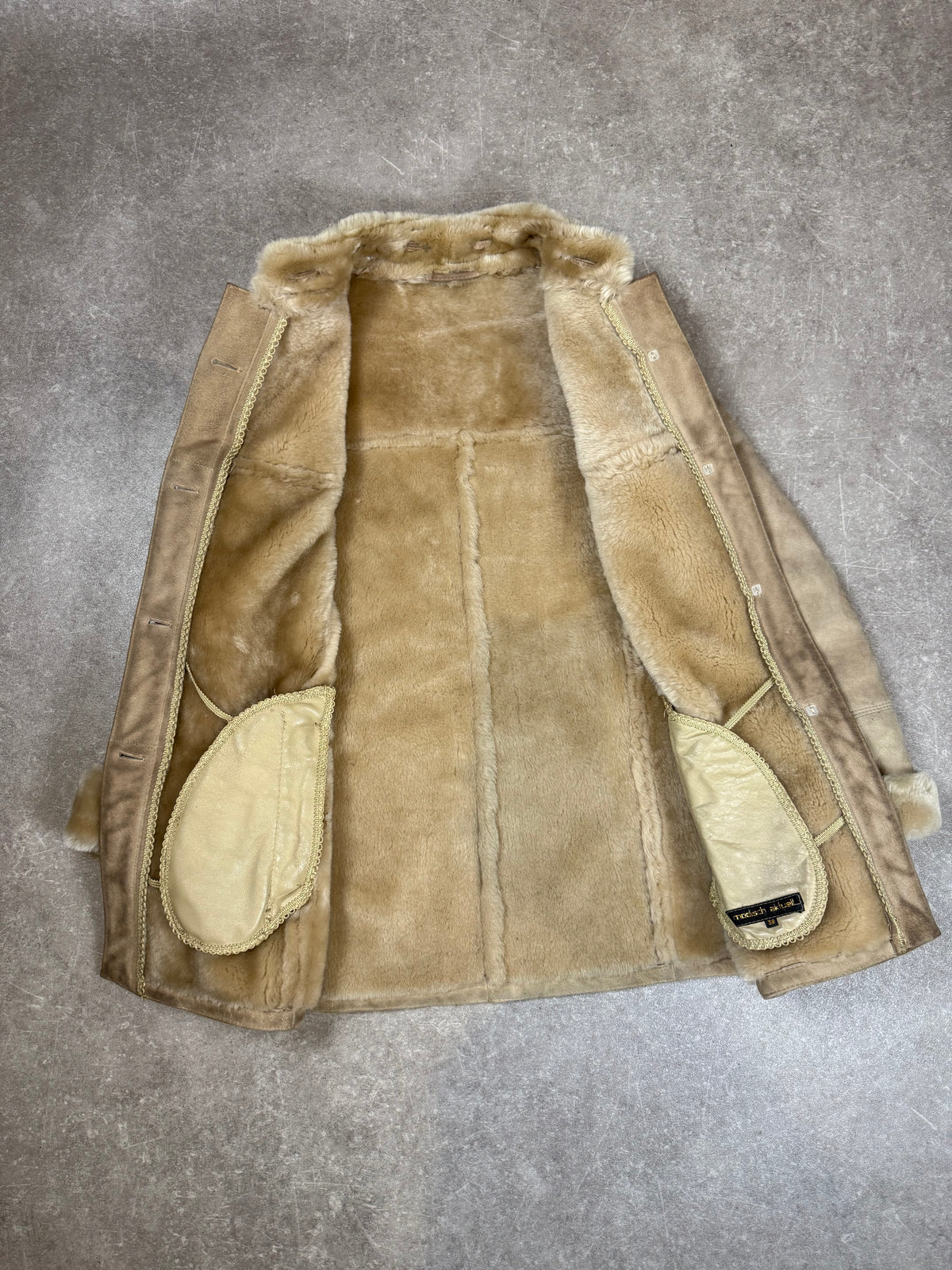 Vintage Damen Lammfelljacke Beige – Echtes Leder Shearling Mantel
