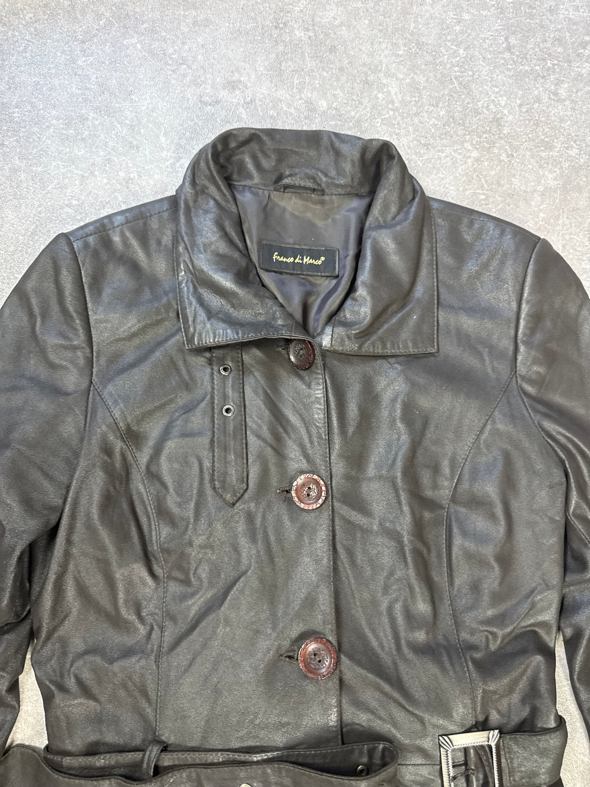 Franco di Marco Lederjacke Damen Gr. 42 Schwarz Echtleder Jacke mit Gürtel Vintage