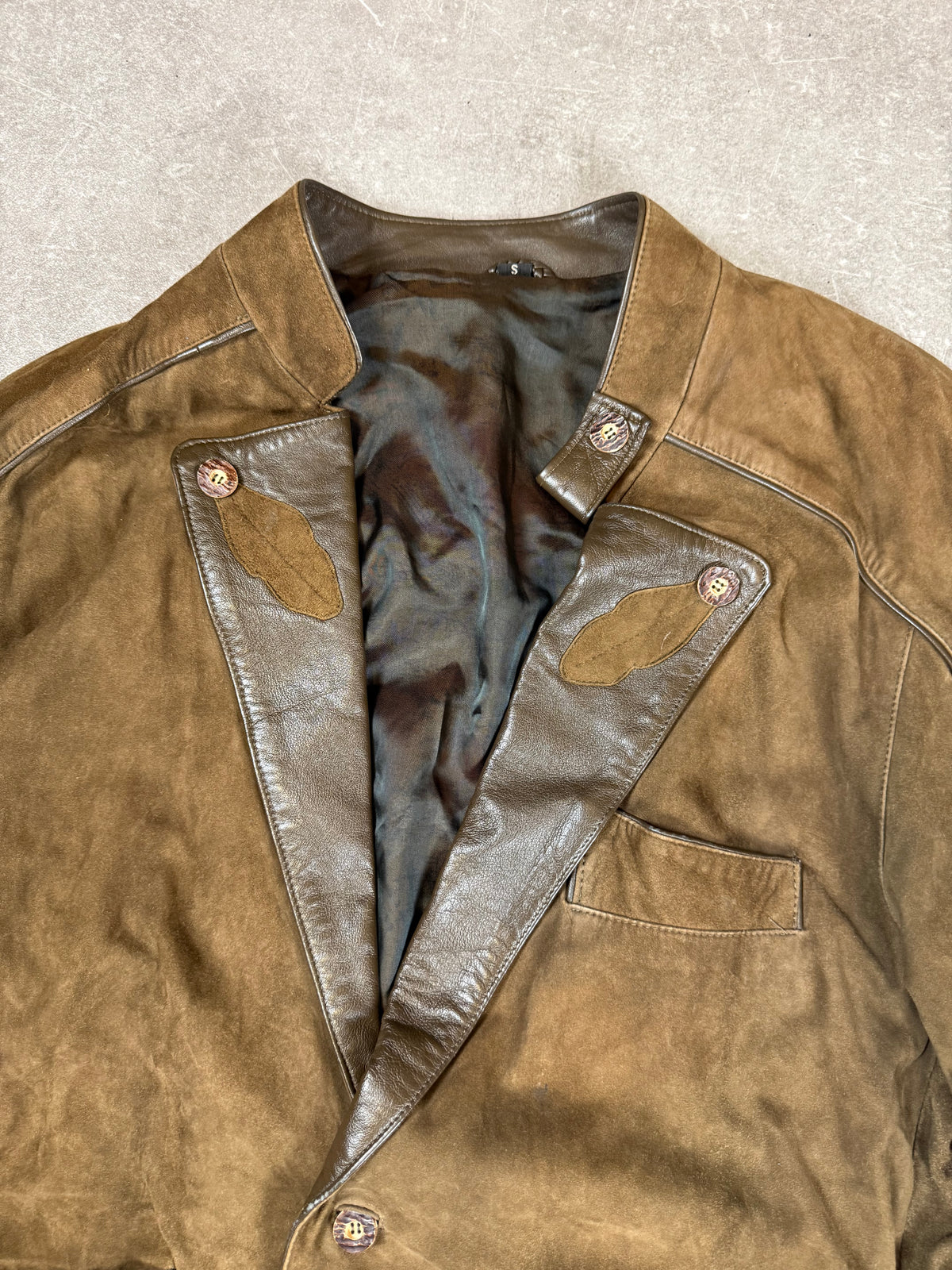 Vintage Jäger Trachten Lederjacke Blazer Braun Gr. S Wildleder Echtleder 80er 90er