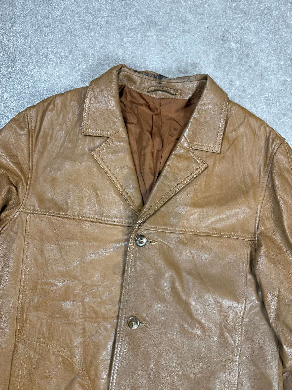 Vintage Herren Lederjacke Braun Cognac Echtleder 70er 80er Lederblazer