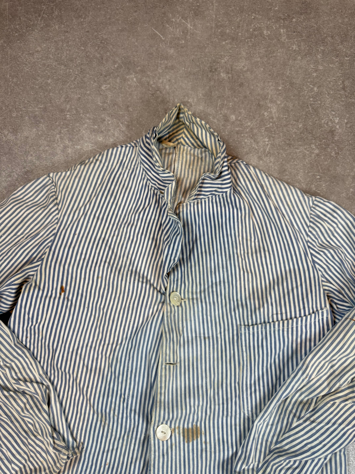 Antike Arbeitsjacke Herren Blau Weiß Gestreift – Vintage Arbeitskittel Workwear