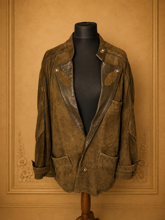 Vintage Jäger Trachten Lederjacke Blazer Braun Gr. S Wildleder Echtleder 80er 90er