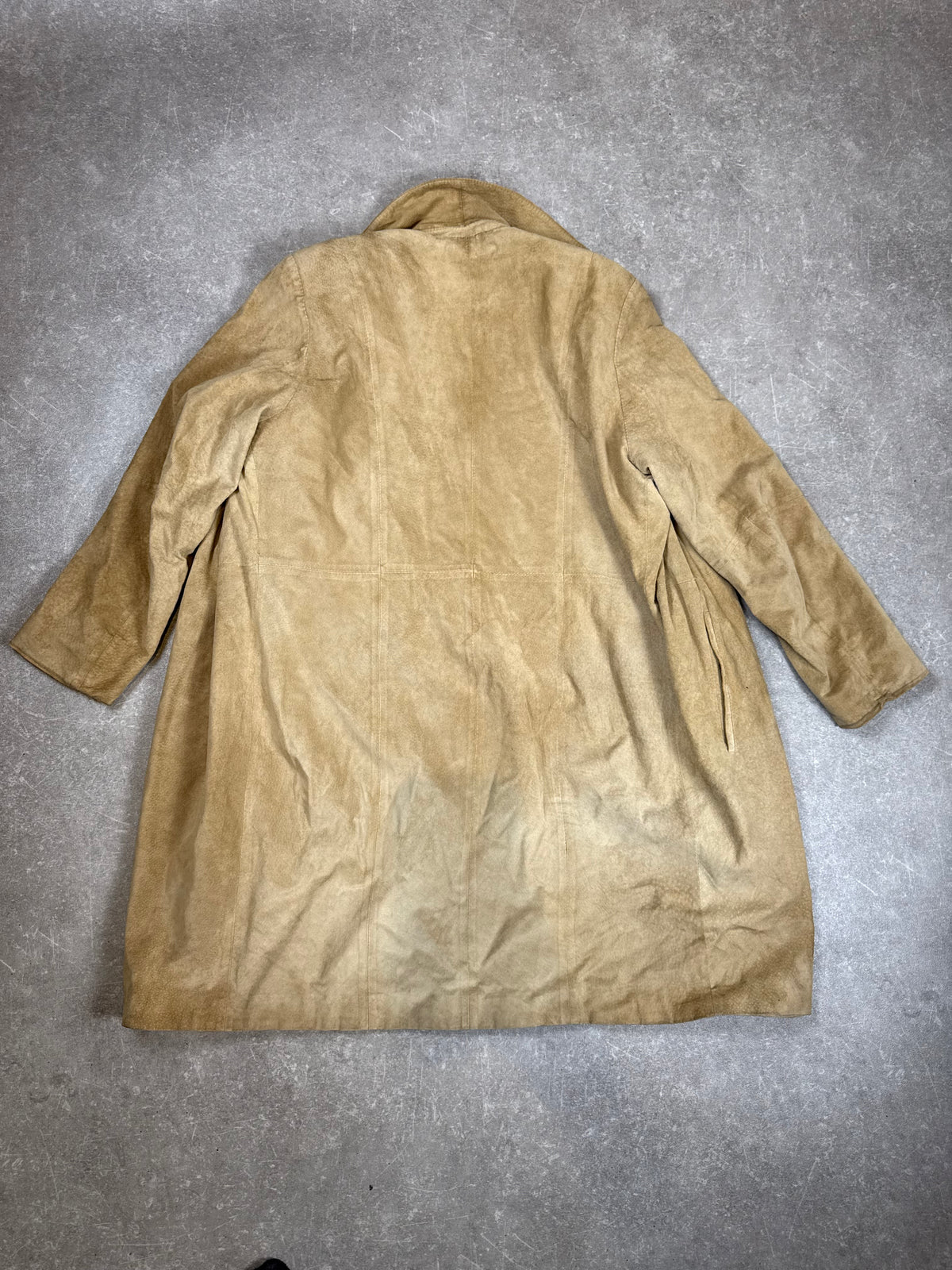 Vintage Damen Ledermantel Lang Veloursleder Beige Sand – ca. Gr. M/L