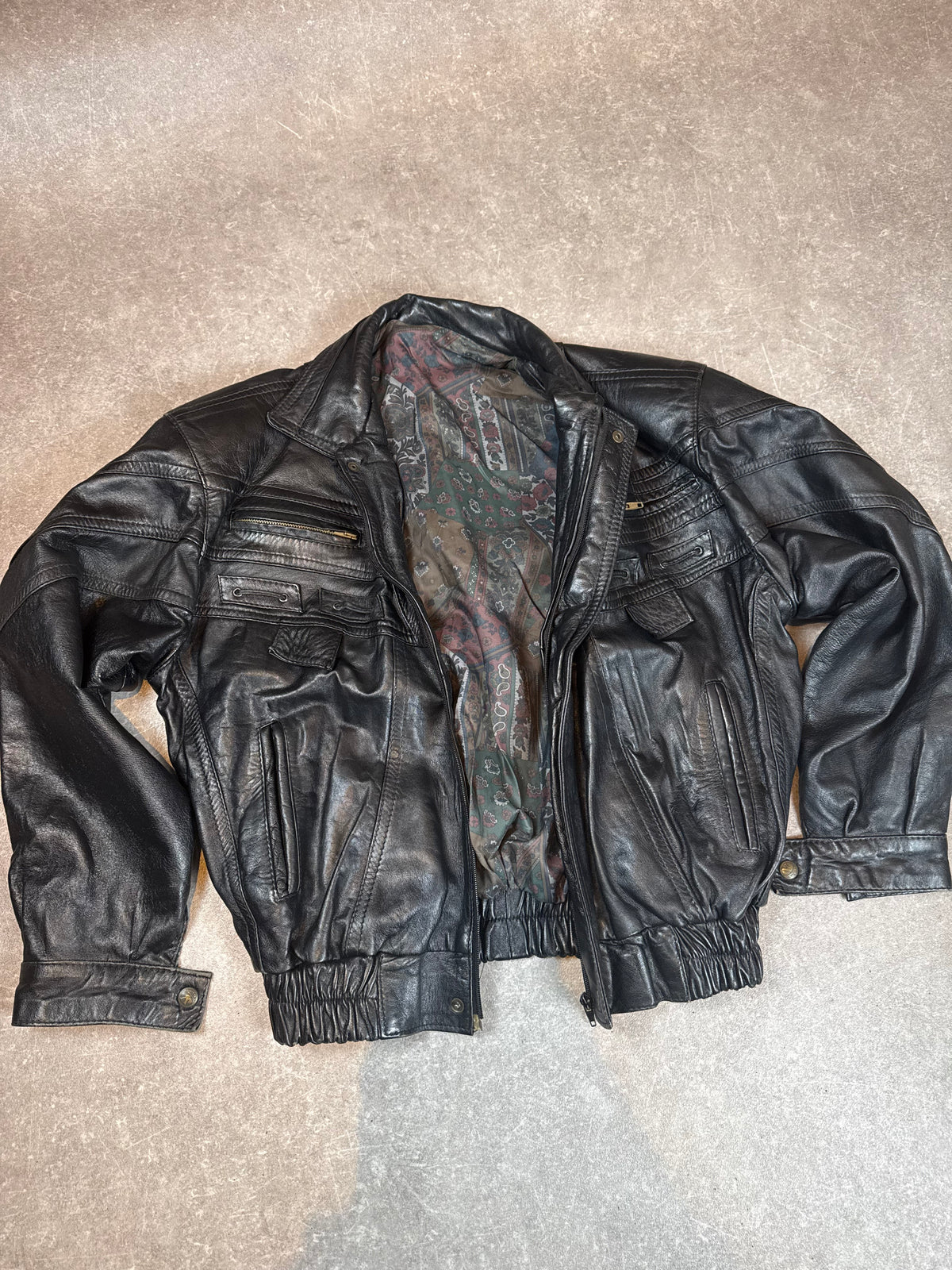 Vintage Altamoda Lederjacke Schwarz Gr. L XL Oversize Echtleder Bomberjacke 80s 90s