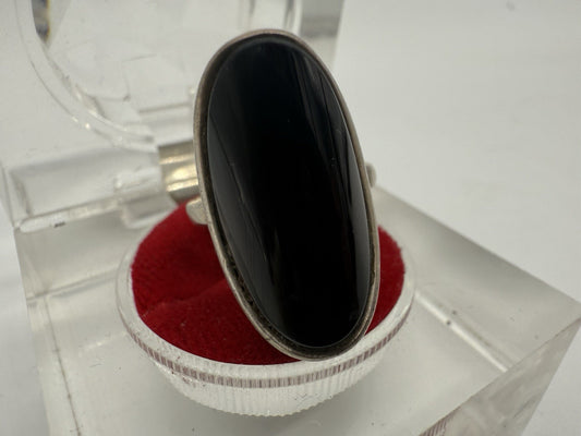 VINTAGE 835 SILBER RING MIT SCHWARZEM OVAL ONYX GR.52