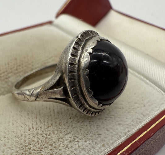 ANTIK JUGENDSTIL ART DÉCO ONYX RING GR.55