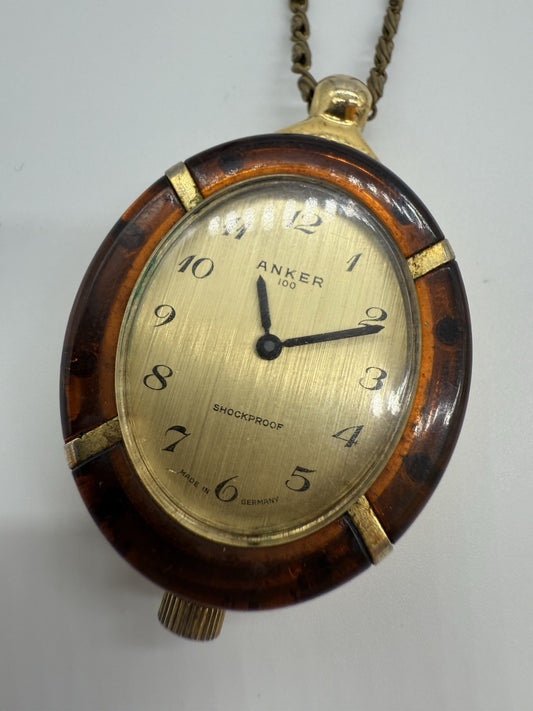 ART DECO ANKER 100 HANDAUFZUG DAMEN UMHÄNGE ANHÄNGER UHR BAKELIT & KETTE
