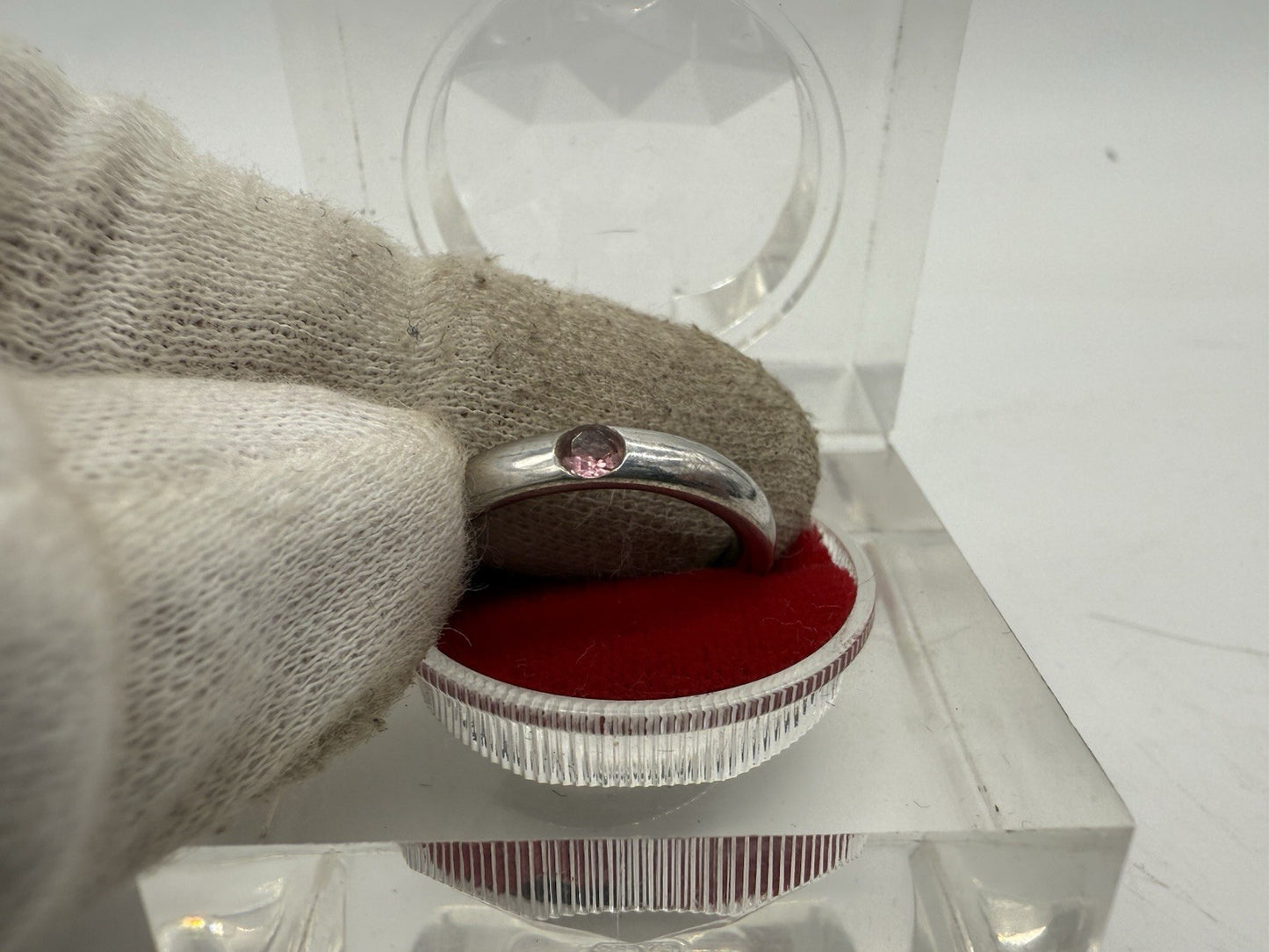 SCHÖNER 925 STERLING SILBER RING MIT ROSA STEIN GR.57
