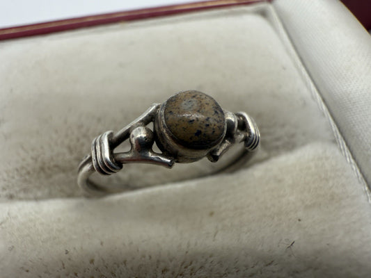 VINTAGE 925 SILBER RING MIT NATÜRLICHEM LABRADORIT HANDARBEIT GR.49