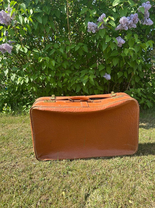 VINTAGE REISEKOFFER LEDERKOFFER BRAUN VINTAGE 60er JAHRE OLDTIMER TASCHE