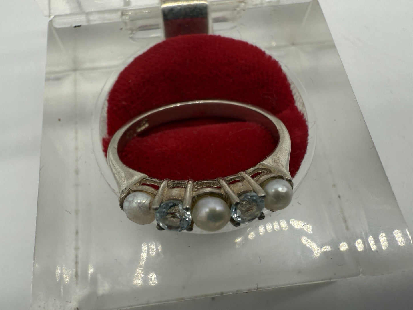 VINTAGE STERLING SILBER RING PERLE FÜNF STEINE RING GR.63