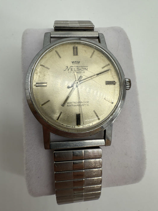 VINTAGE NELSON SWISS MADE ARMBANDUHR 17 JEWELS HERREN UHR LÄUFT