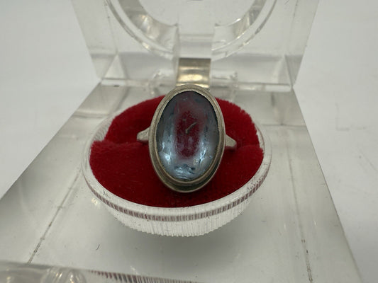 VINTAGE 835 SILBER RING MIT BLAUEN FARBSTEIN GR.45