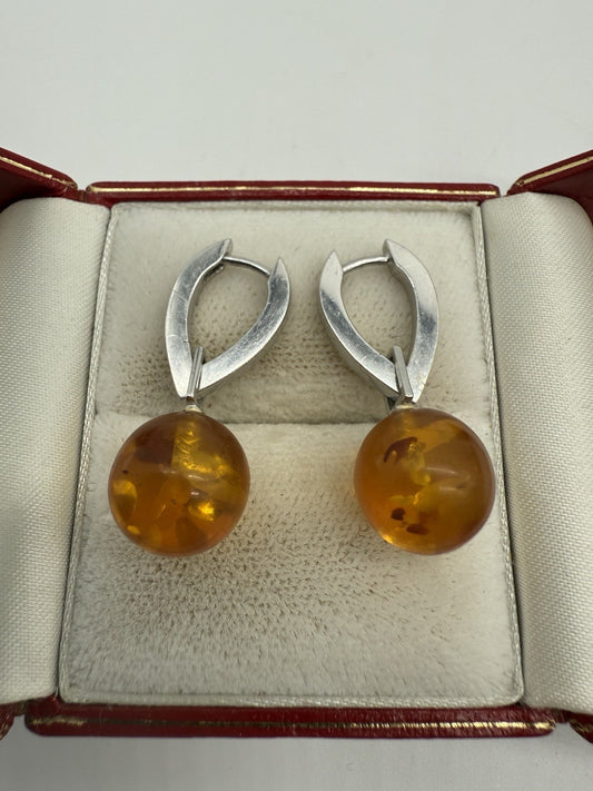 GROßE BALTISCHE BERNSTEIN-OHRRINGE IN TROPFENFORM OHRSTECKER 925 SILBER