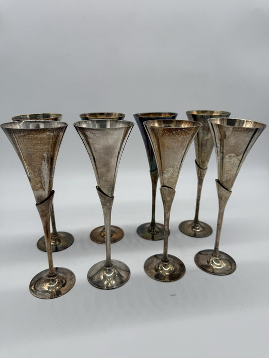 VINTAGE VERSILBERTE EDLE VINTAGE SEKTFLÖTE CHAMPAGNERGLÄSER
