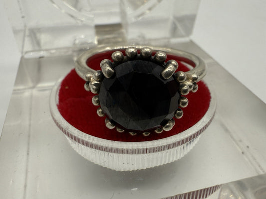 VINTAGE 925 SILBER RING MIT SCHWARZEM STEIN EDEL & MYSTISCH GR.60