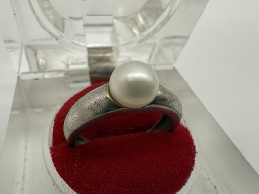 VINTAGE 925 STERLING SILBER RING MIT PERLE GR.57