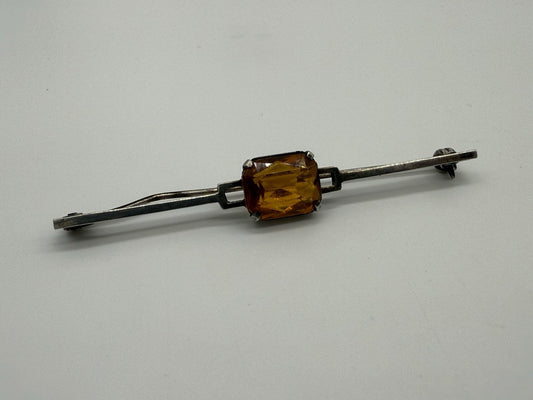 SCHÖNE ANTIKE 835er SILBER STABBROSCHE ORANGER STEIN BROSCHE