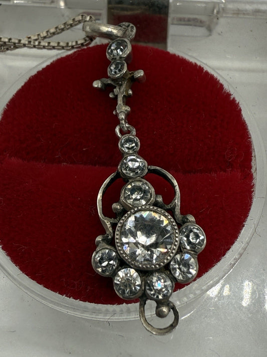 ART DECO 830er SILBER ANHÄNGER VINTAGE FRANKREICH + SILBER KETTE 48cm