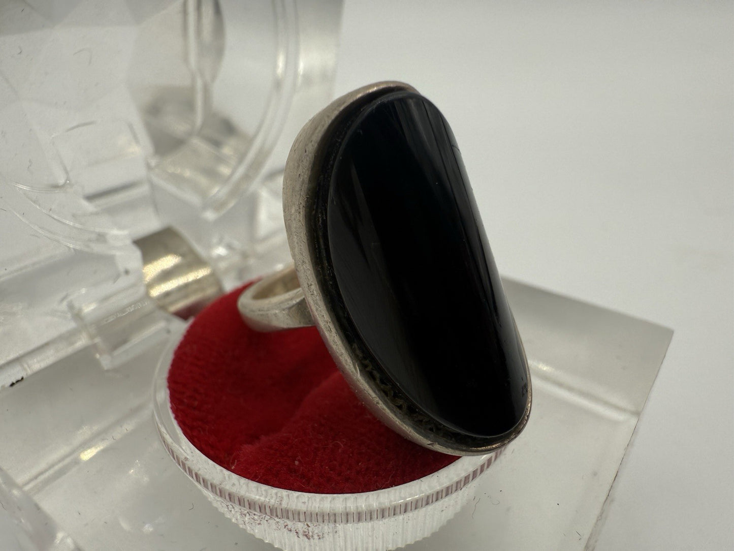 VINTAGE 835 SILBER RING MIT SCHWARZEM OVAL ONYX GR.52