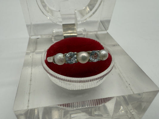 VINTAGE STERLING SILBER RING PERLE FÜNF STEINE RING GR.63