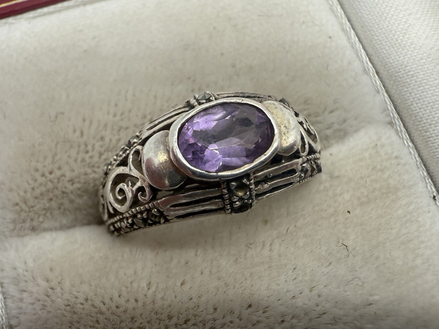 VINTAGE AMETHYST 925er STERLING SILBER RING MIT MARKASITEN GR.55