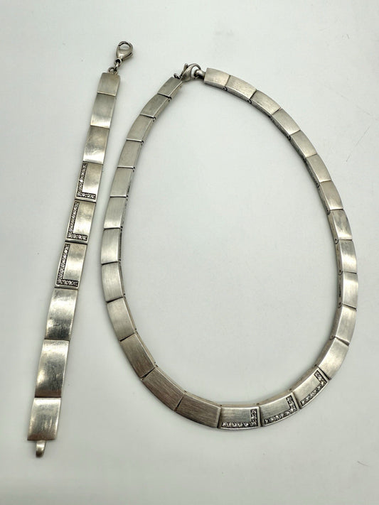 VINTAGE ESPRIT 925 STERLING SILBER HALSKETTE + ARMBAND MIT CUBIC ZIRKONIA