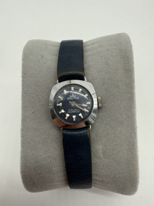 VINTAGE ARCTOS DAMENUHR BLAU 17 RUBIS HANDAUFZUG LÄUFT