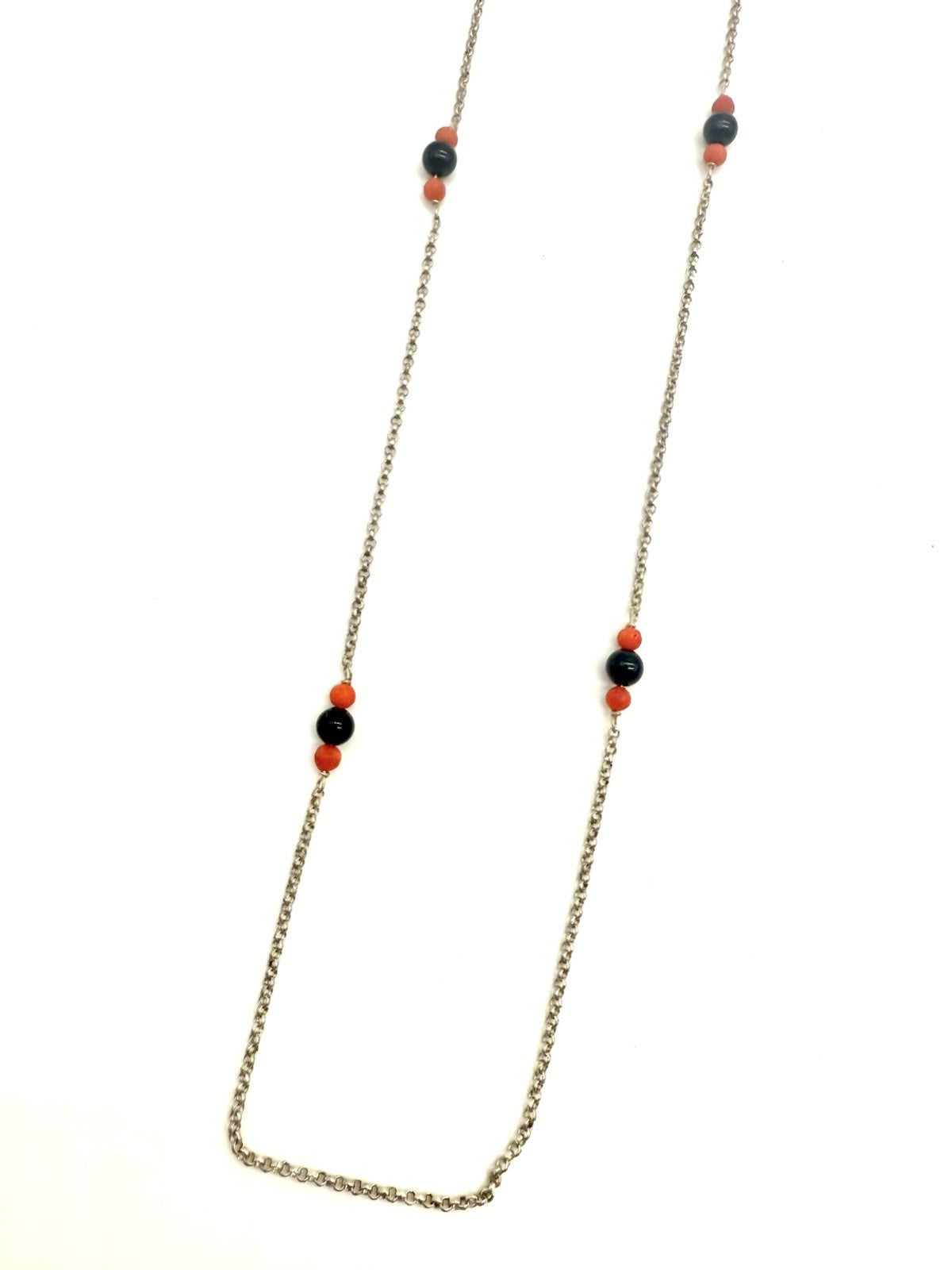 VINTAGE 835 SILBER KETTE MIT KORALLEN .- KUGELN, SCHÖNE ALTE SILBERKETTE