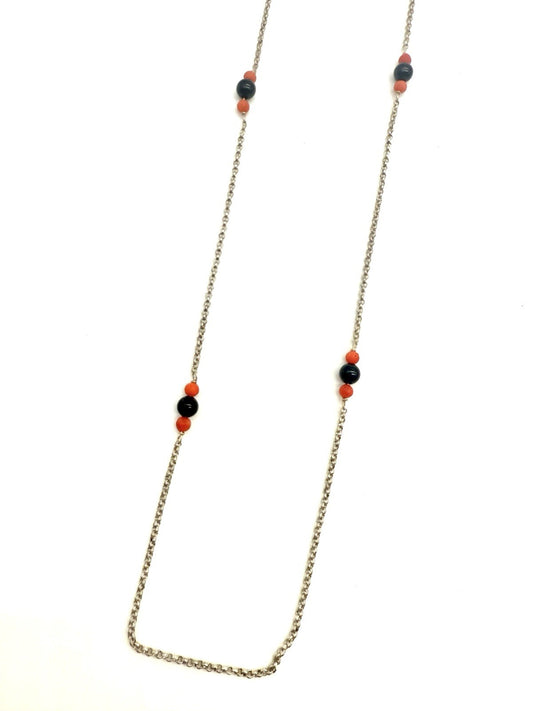 VINTAGE 835 SILBER KETTE MIT KORALLEN .- KUGELN, SCHÖNE ALTE SILBERKETTE