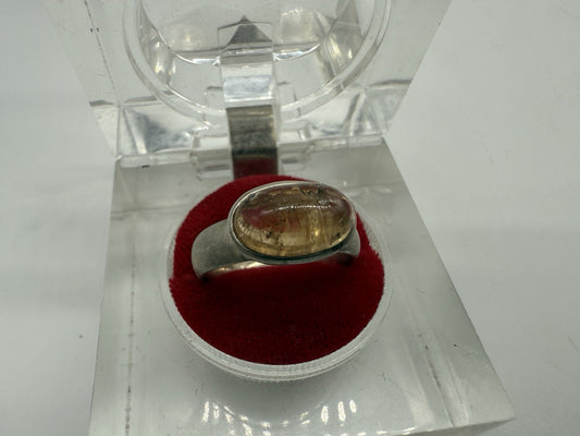 VINTAGE GOLDENER RUTILQUARZ RING 950 STERLING SILBER GR.56