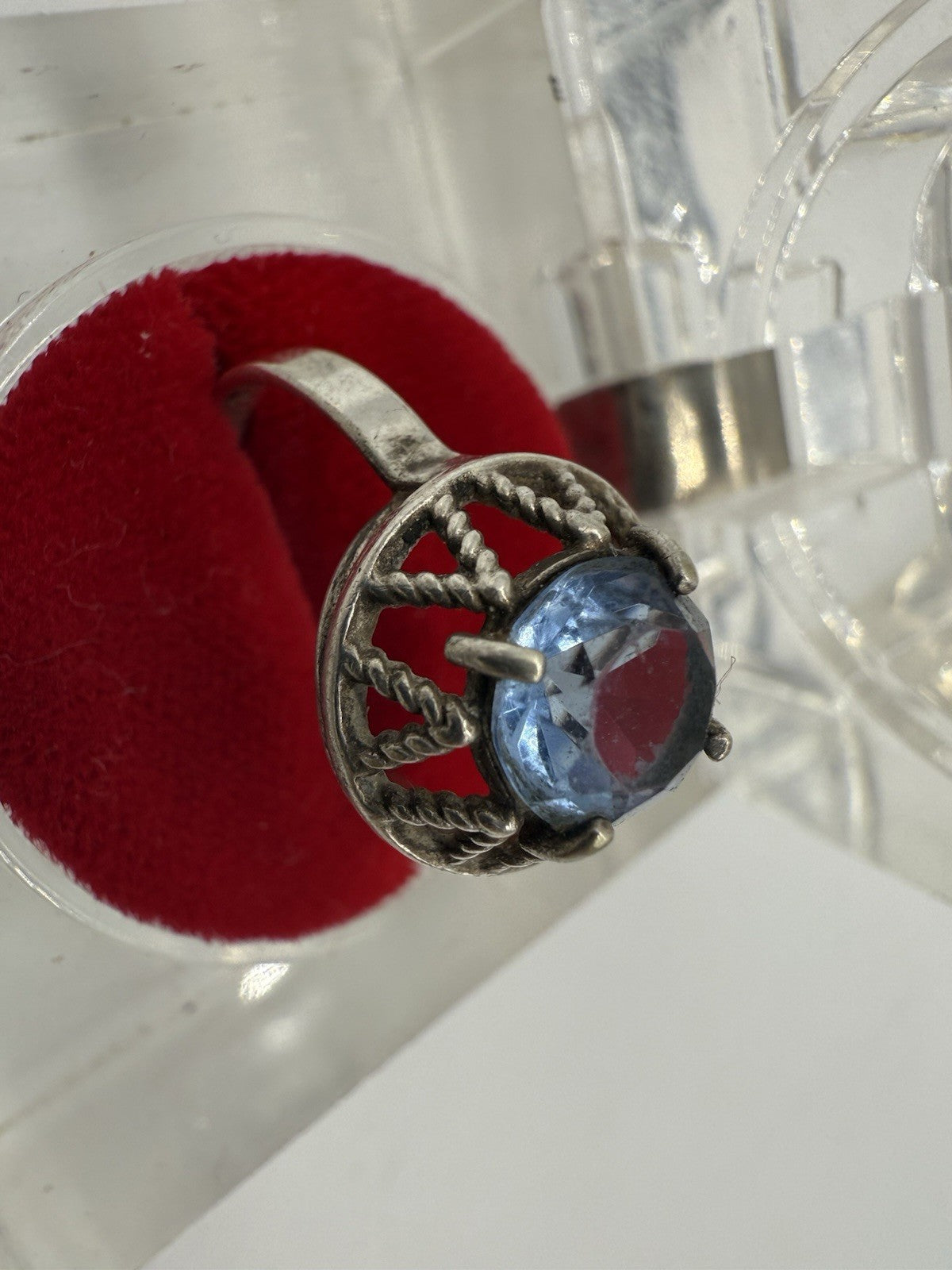FILIGRANER ANTIK RING - 835 SILBER FISCHLAND SCHMUCK - BLAUER STEIN GR.60