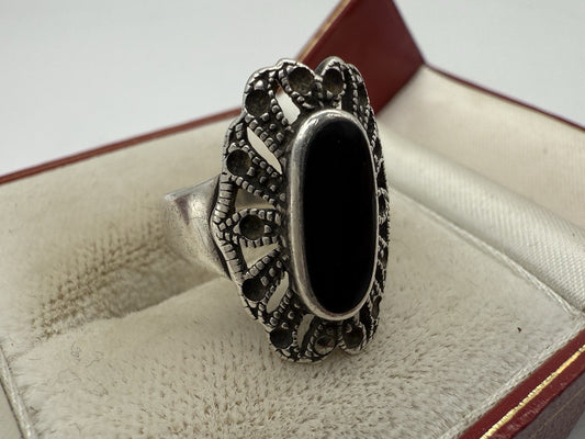 VINTAGE ONYX RING 925 STERLING SILBER GR.51