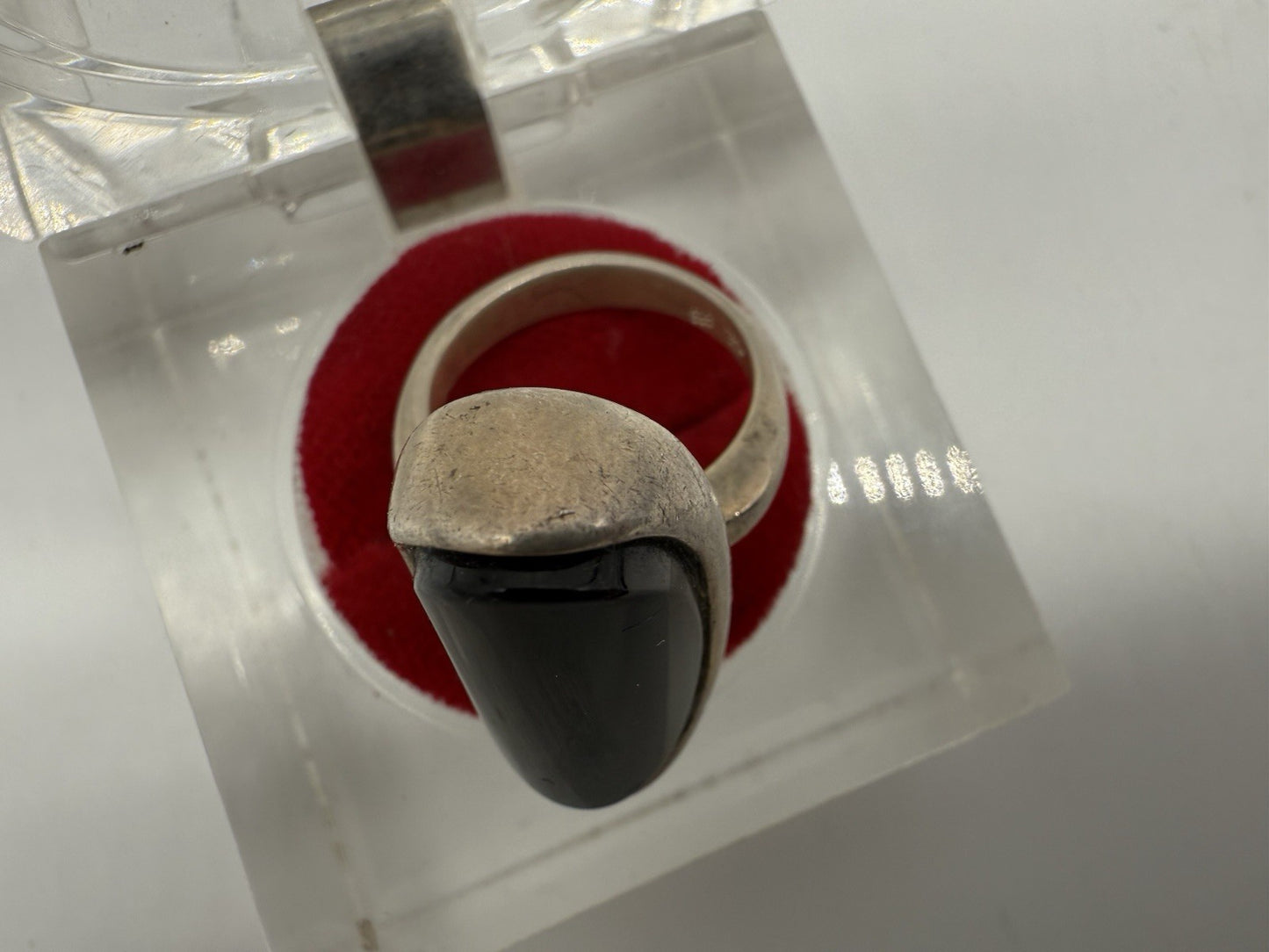 VINTAGE 835 SILBER RING MIT SCHWARZEM OVAL ONYX GR.52
